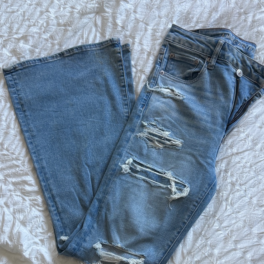 American Eagle Outfitters Light Blue Distressed Flare Jeans